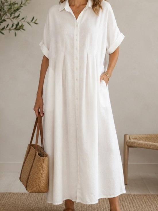 Exquise Dresses & Skirts - Exquise Anthropologie Tobie Linen Pleated Maxi Shirt Dress - Size L